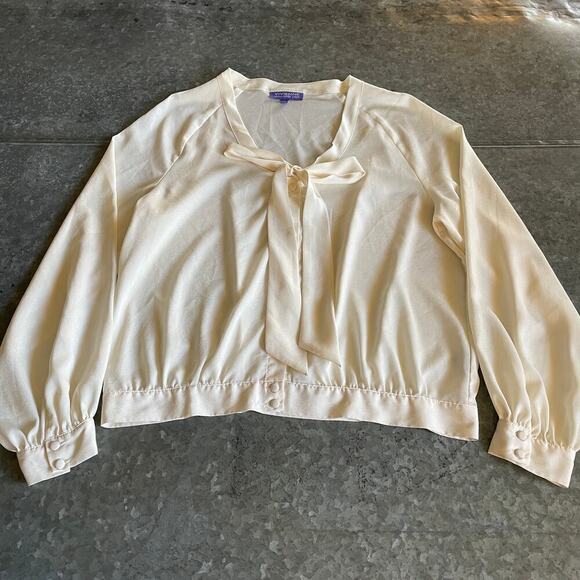 Vivienne Tam Tie Blouse Womens 6 Cream White Minimalist Pussycat Bow Top Shirt - Picture 1 of 9